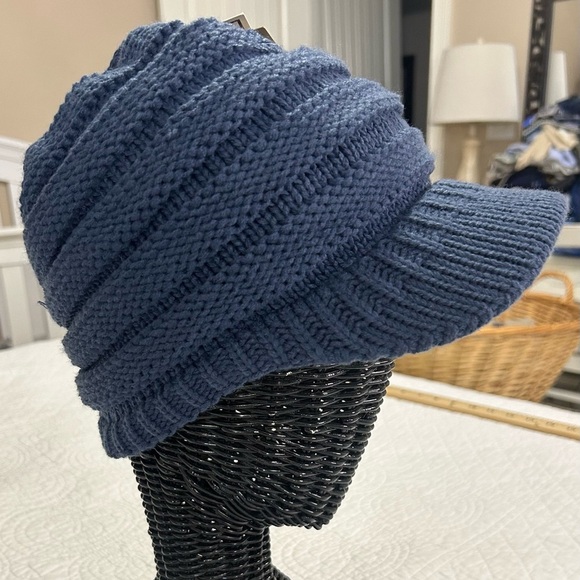 NWT. C. C. Blue Messy Bun/ Pony Tail Beanie Hat. - Picture 2 of 5